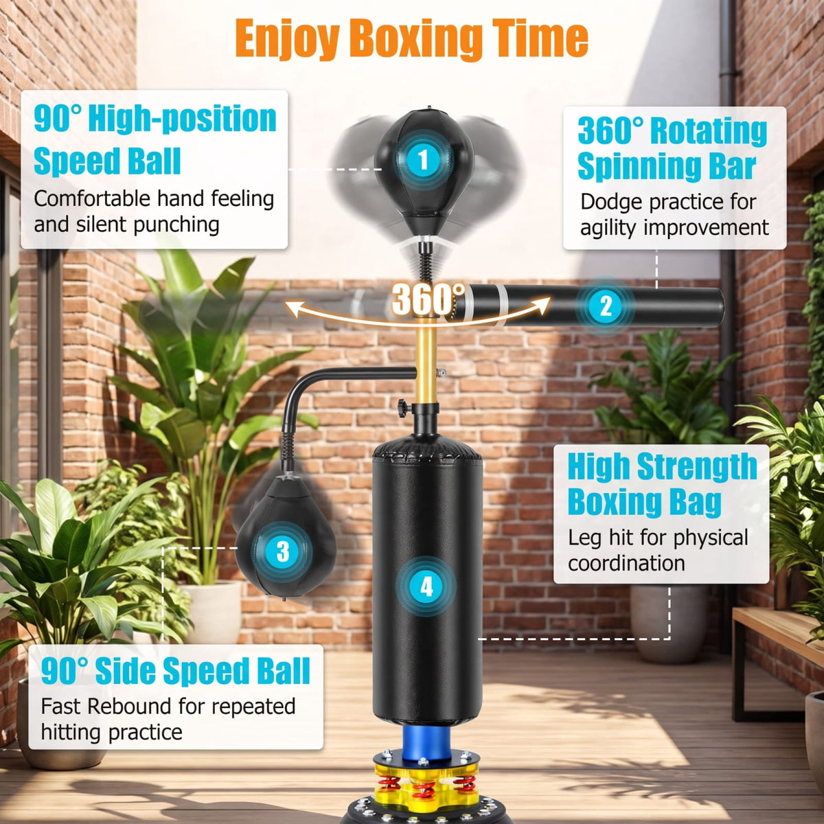Airfind Freestanding Boxing Speed Trainer with 360 Degree Spinning Bar Dual Speed Balls and Adjustable Height for Home Gym, Black