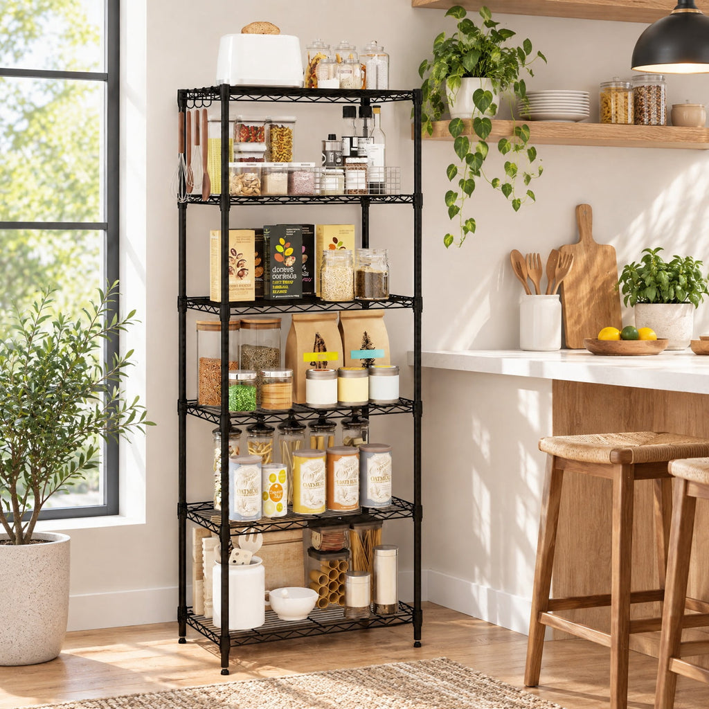 Airfind 6-Tier Metal Storage Shelving Unit with V-Shaped Wire Rack and 900 LBS Capacity, 900 lbs Capacity, Metal Frame, Black