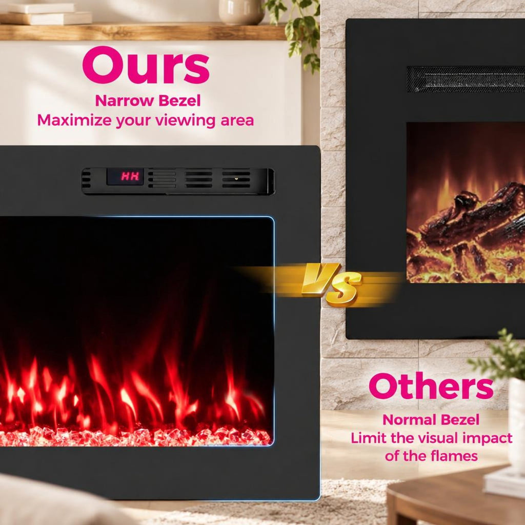 Airfind Smart WiFi Electric Fireplace Wall Mounted and Recessed 750W/1500W Heater-36 Inch, Black, Power Cord 5 ft Net Weight-36in 29.5 lbs