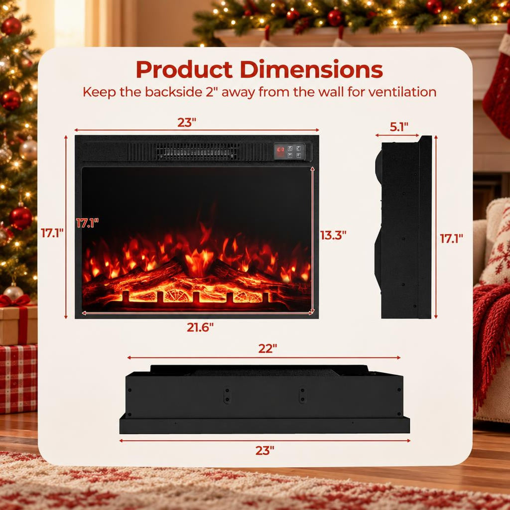 Airfind 23 Inch Electric Fireplace Insert Fireplace Heater with Adjustable Flame Color, Metal Tempered Glass Frame, Black