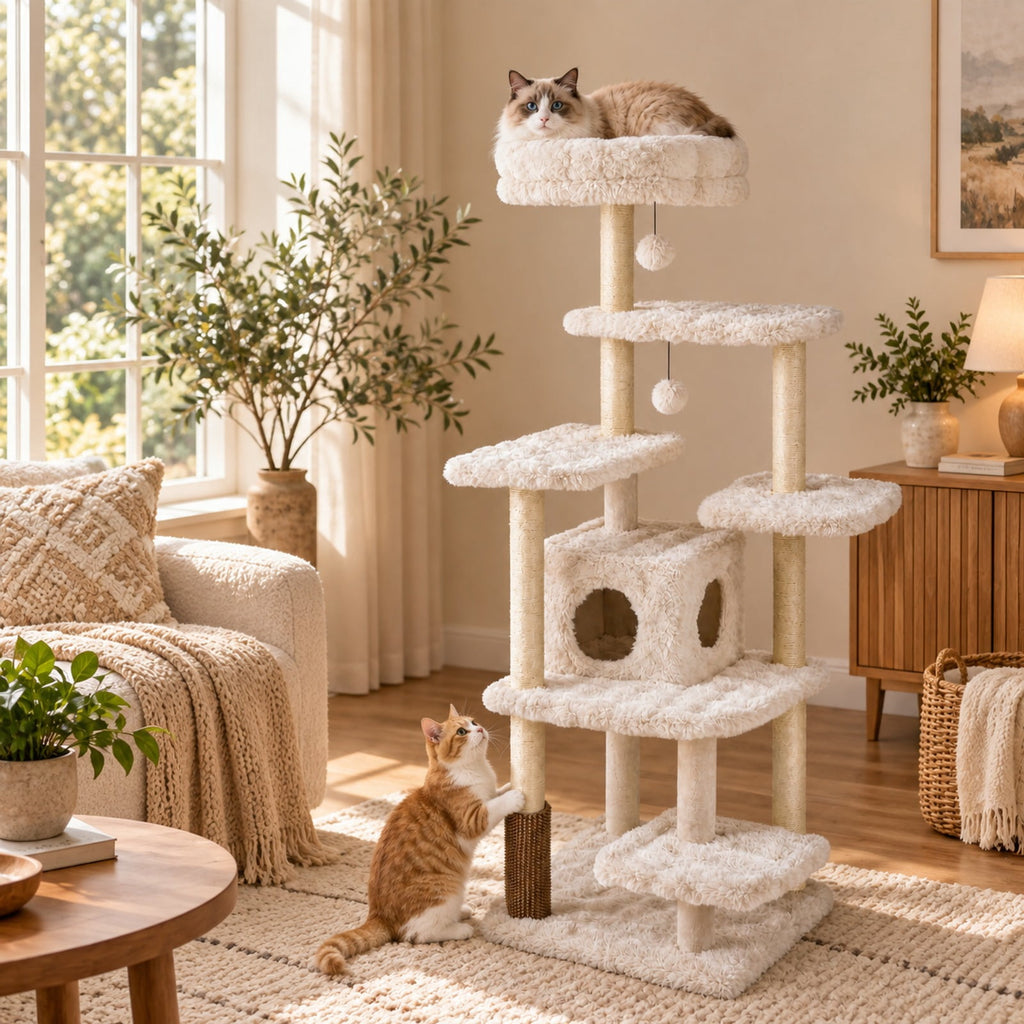 Airfind 67 Inch Multi-level Cat Tree with Large Cat Condo and Padded Perch, 22 lbs Capacity, Polyester Fabric PP Cotton Sisal Engineered Wood Frame