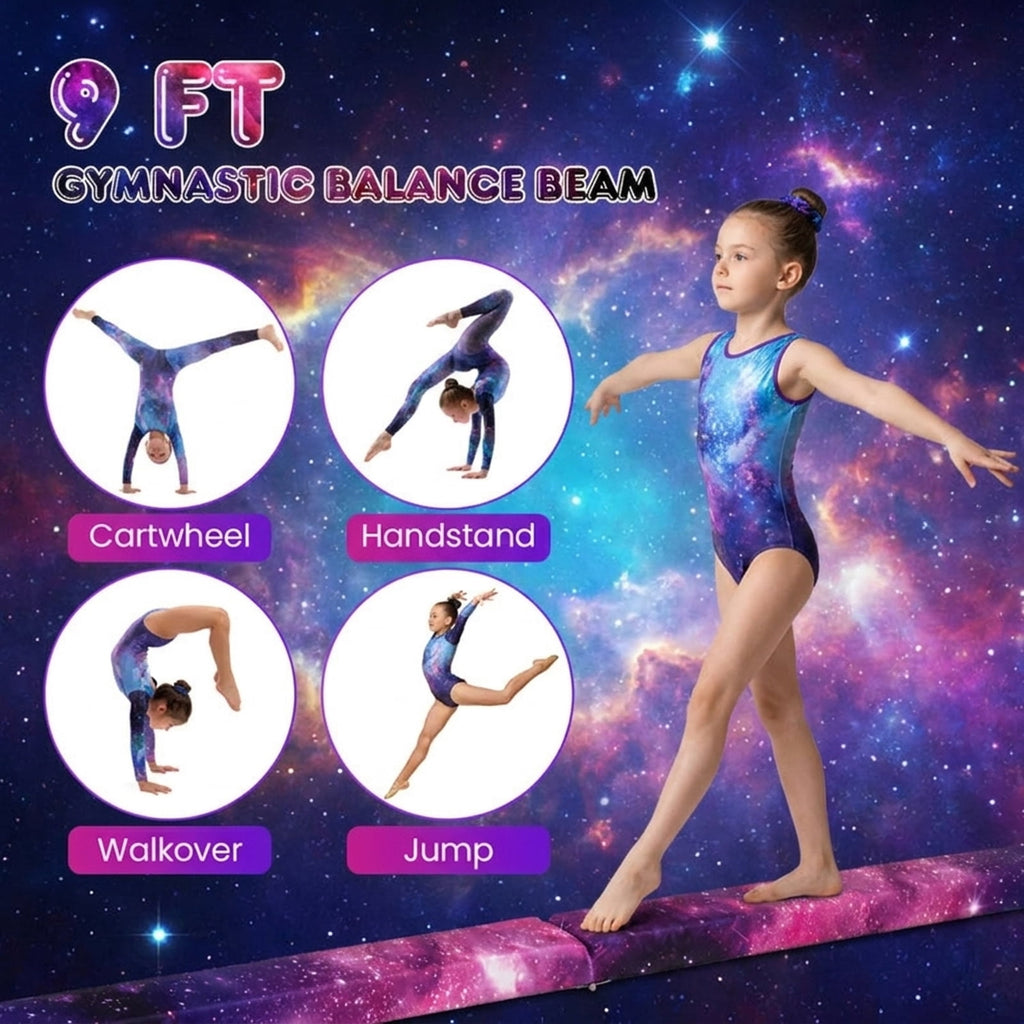 Airfind 9 FT Folding Gymnastics Balance Beam with Anti-Slip Bottom and High-Density EPE Foam plus Pine Wood Frame for Kids, Jazz