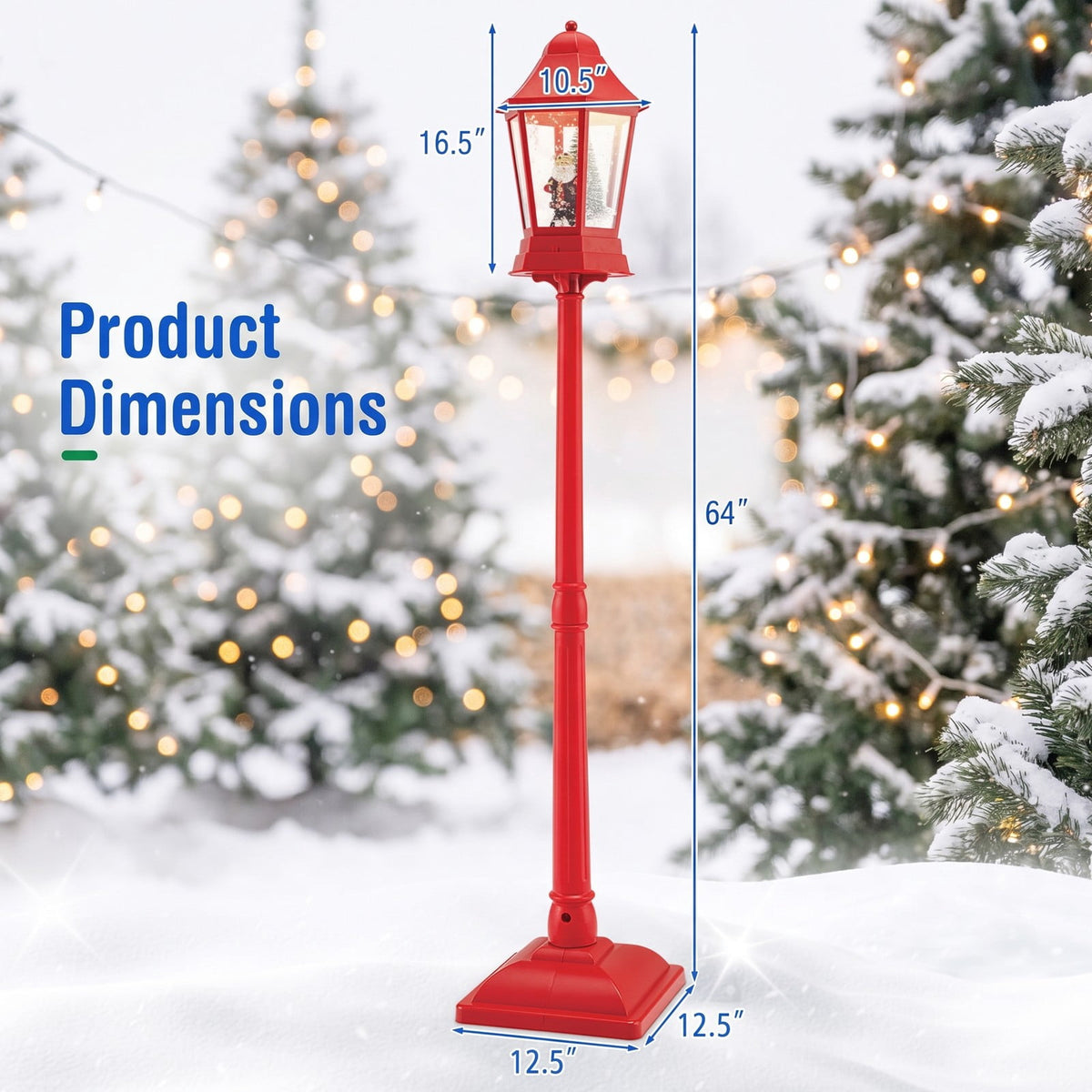 Airfind 5.3 Feet Musical Christmas Street Lamp featuring 60 Warm White LED Lights, ABS PP PVC, 12.5 Inch x 12.5 Inch x 64 Inch Lantern, Red