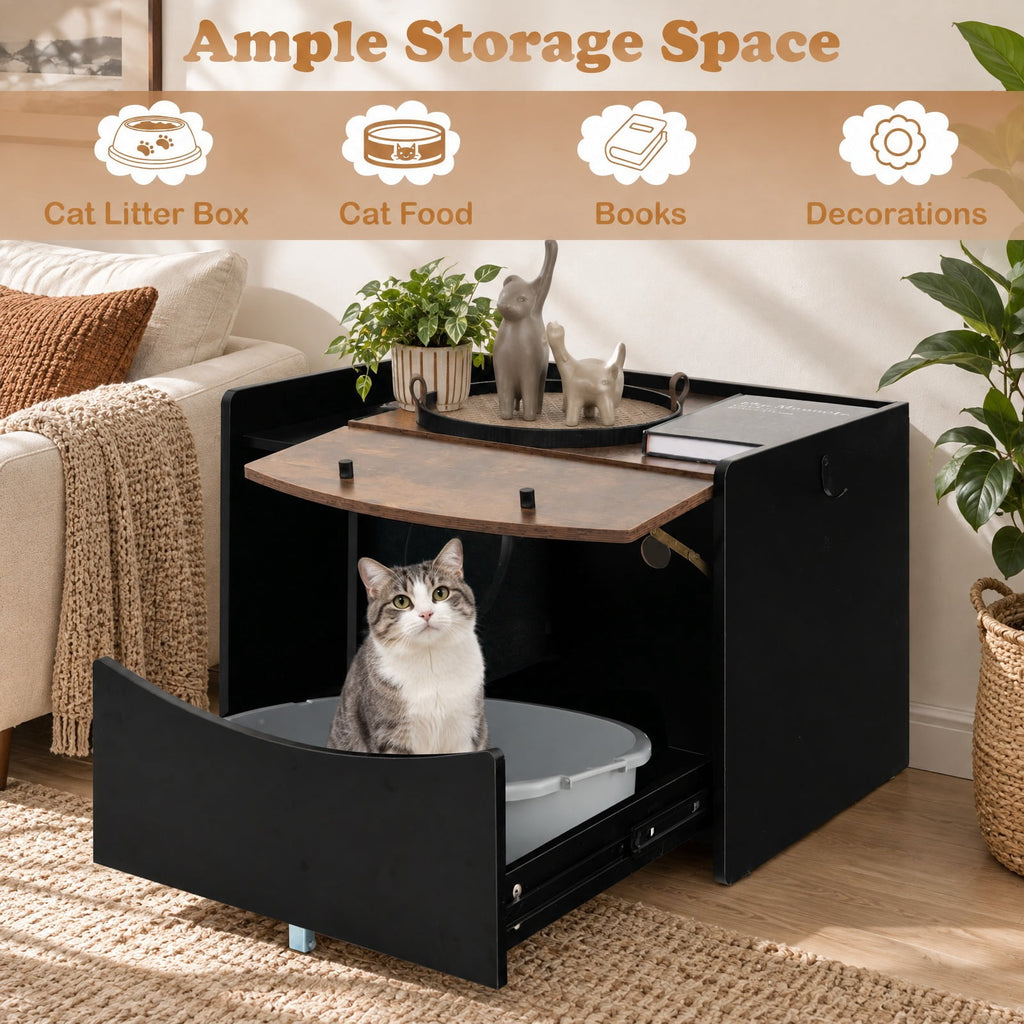 Airfind Cat Litter Box Enclosure with Pull-out Drawer, 44 lbs Capacity, Engineering Board MDF Frame, 31in x 20in x 21in (L x W x H) Interior Footprint