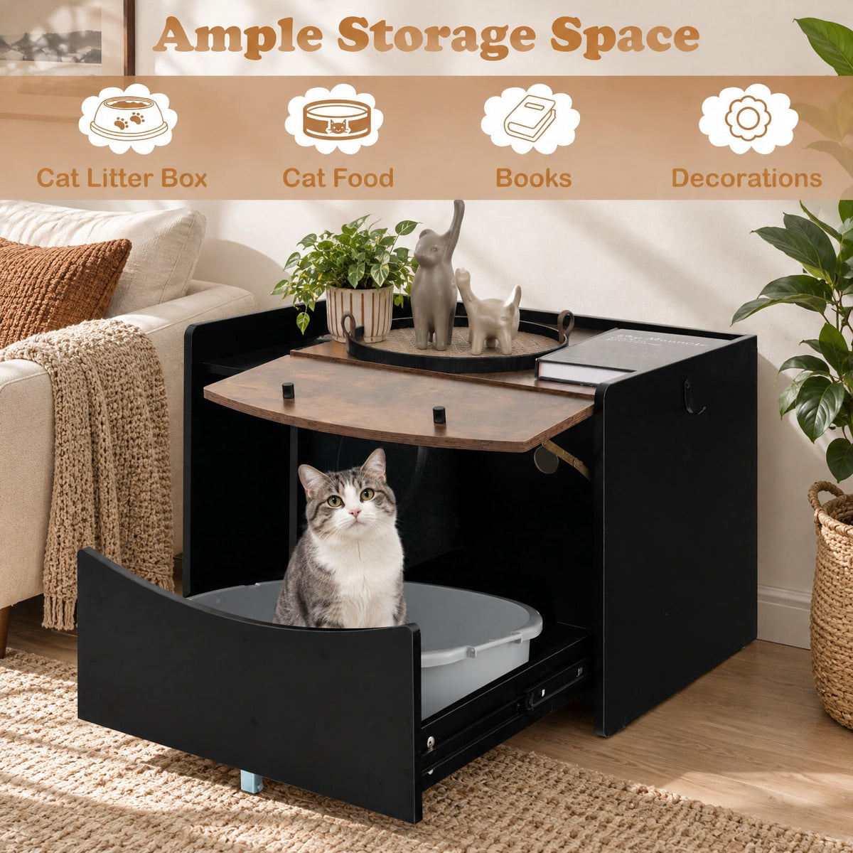 Airfind Cat Litter Box Enclosure with Pull-out Drawer, 44 lbs Capacity, Engineering Board MDF Frame, 31in x 20in x 21in (L x W x H) Interior Footprint