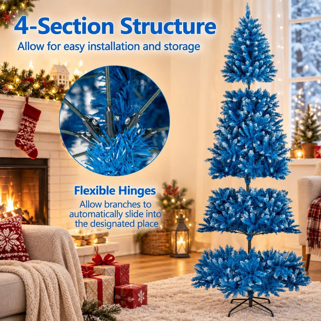 Airfind 6/7/8/9 FT Artificial Christmas Tree with 767 Snowy Branch Tips-8 FT, PVC Metal Frame, 3.1 x 6 ft Footprint, Blue