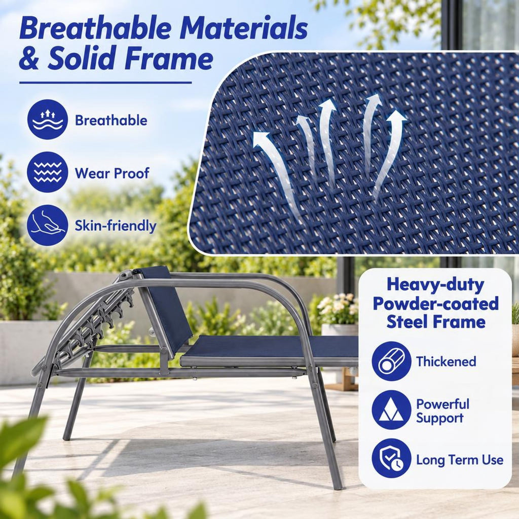 Airfind 2 Pcs Outdoor Patio Lounge Chair Chaise Fabric with Adjustable Reclining Armrest, Fabric Steel Horizontal Frame, Navy