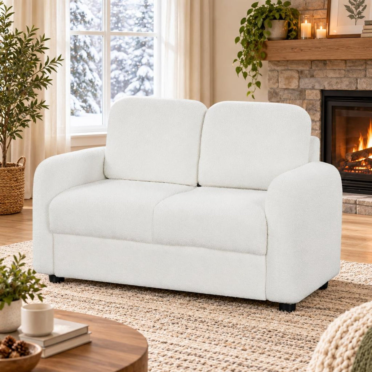 Airfind 2-Seat Kids Sofa Toddler Sofa Couch with Soft Teddy Fleece Upholstery and Solid Wooden Frame, 330 lbs Capacity, for 3+ Years Old, White