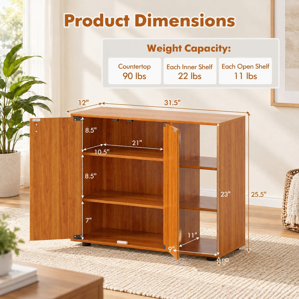 Airfind 3-Tier Shoe Cabinet with Doors with Adjustable Open Shelves for Entryway, 90 lbs Capacity, MDF Engineered Wood Frame, Natural