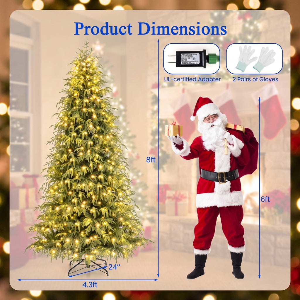 Airfind 7/7.5/8 Feet Pre-Lit Artificial Christmas Tree Hinged Faux Xmas Tree with Soft Branch Tips-8 feet, TPE PVC Metal Frame, 4 x 7 ft Footprint