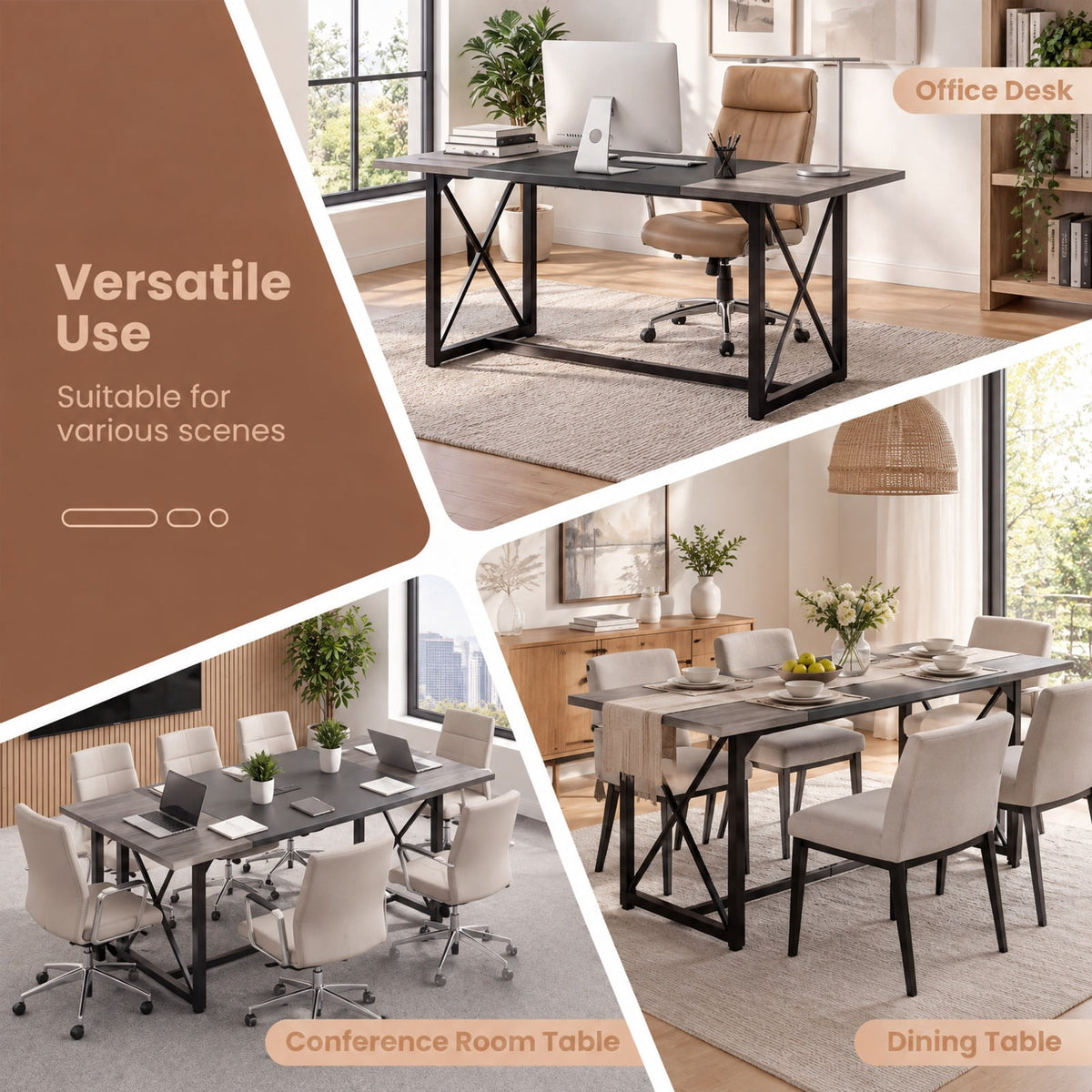 Airfind 6FT Conference Table with Power Outlets Seats 6-8 People for Office, 310 Lbs Capacity, Engineered Wood Metal, Natural