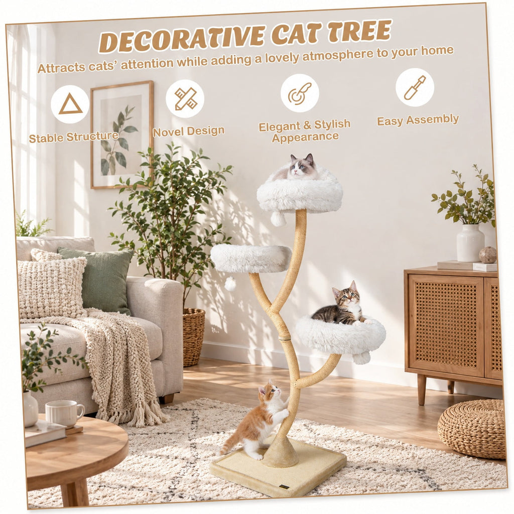 Airfind 70 Inch Tall Cat Tree 4-Layer Cat Tower with 3 Perches and Dangling Balls, 22 lbs Capacity, Engineering Board Metal Plush Sisal Rope Frame