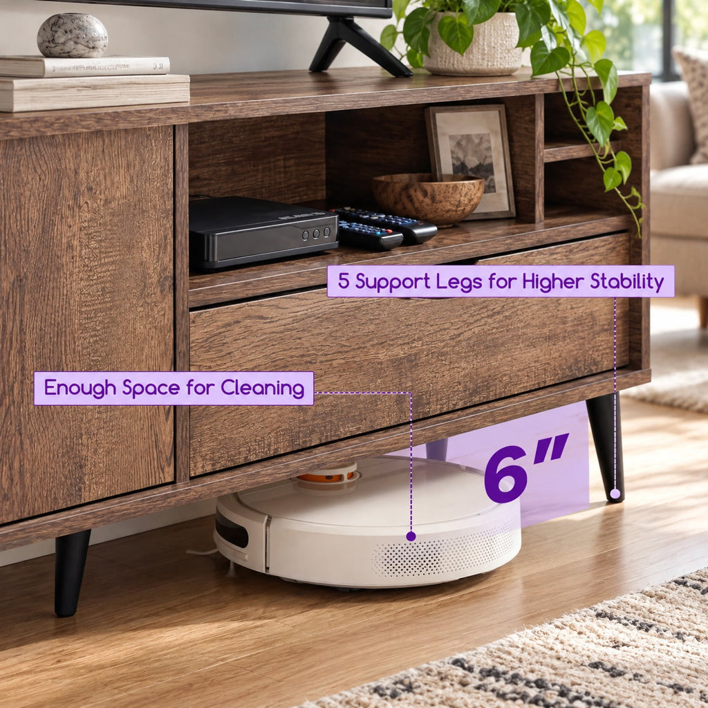 Airfind TV Stand for TVs up to 65 Inches Rustic Entertainment Center, 285 lbs Capacity, Engineered Wood MDF Plastic Frame, Brown