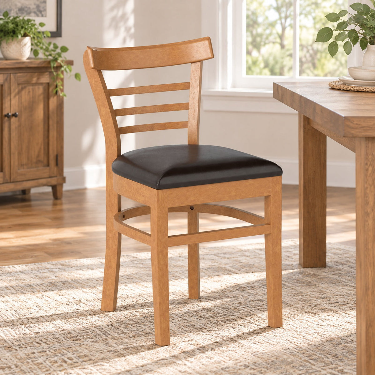 Airfind Set of 2 Wooden Dining Chair with Rubber Wood Legs for Restaurant, Chair 400 lbs Capacity, Rubber Wood PU Leather Sponge Frame, Brown