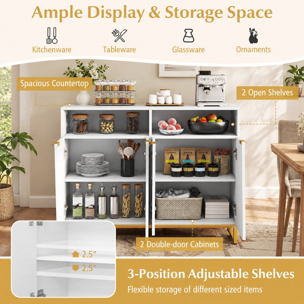 Airfind Modern Sideboard Cabinet with 4 Doors and Adjustable Shelves, 220 lbs Capacity, MDF Metal Frame, 40 x 12 x 32/100 x 30 x 80 cm Footprint