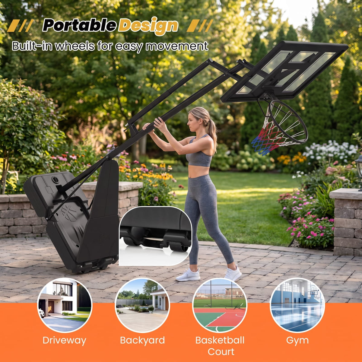 Airfind Tool Free Basketball Goal System with 7.7 to 10 Foot Hand Crank Adjustable Height Shatterproof Backboard and Fillable Base for Backyard, Black