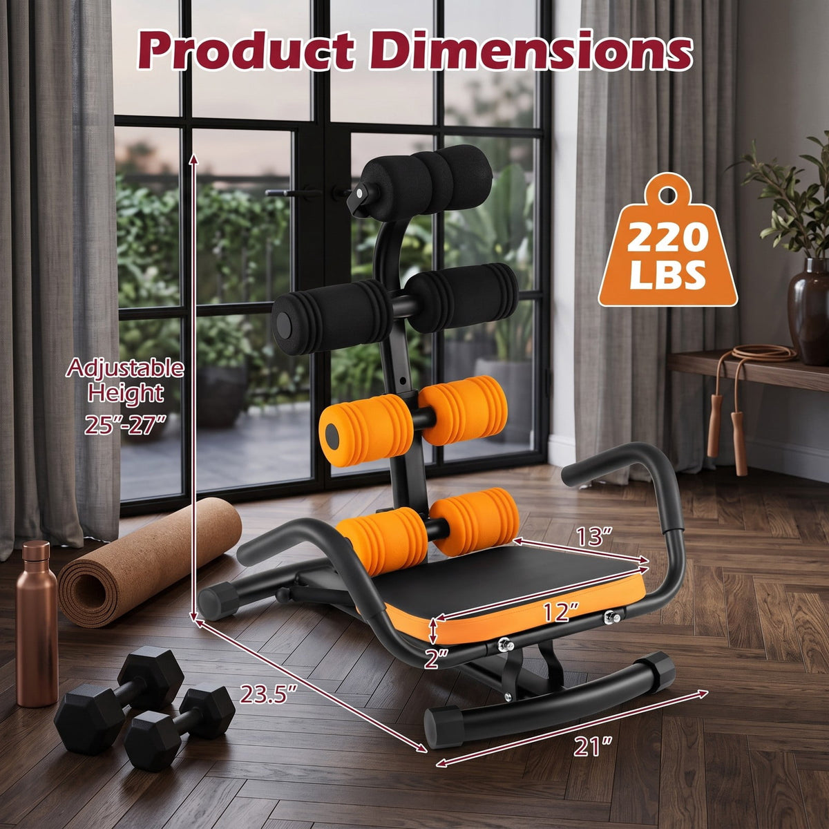 Airfind Abdominal Trainer Core Crunch Exercise Bench Machine, Adjustable Height Ab Twister Workout Equipment for Home Gym, Orange