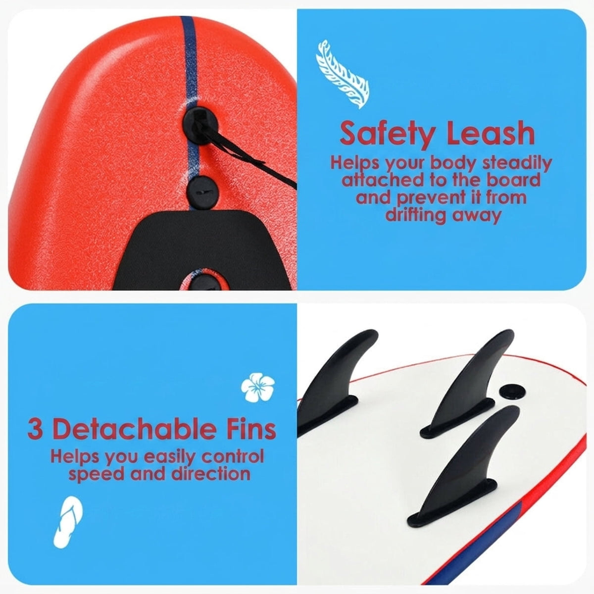 Airfind 6FT Foam Surfboard for Beginners, Adults Kids ¡ª 3 Detachable Thruster Fins, EPS Core, HDPE Slick Bottom, Leash Traction Pad Included (Red)