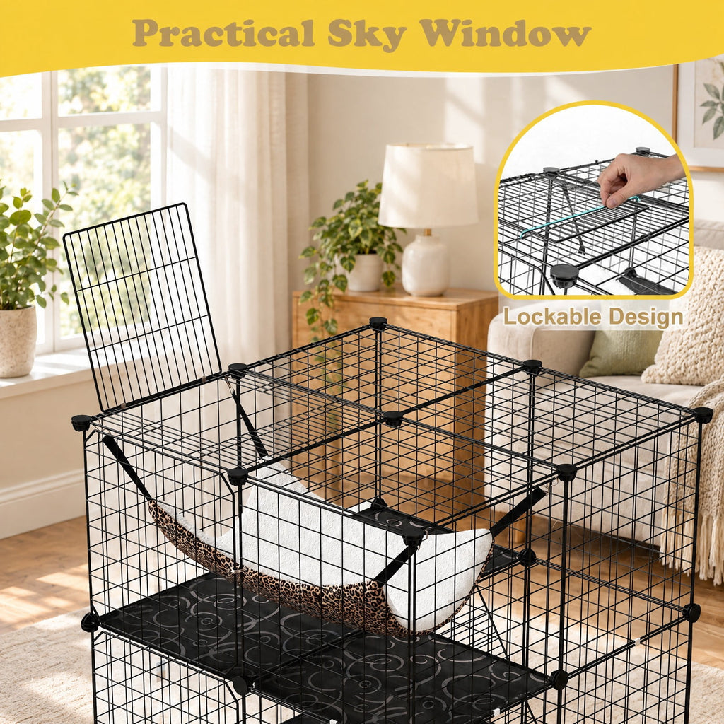 Airfind Indoor Cat Cage 3-Tier Cat Enclosure Detachable Metal Wire Kennel, 5 kg Capacity, PP Frame, 29.1 Inch x 29.1 Inch x 42.1 Inch Footprint, Black