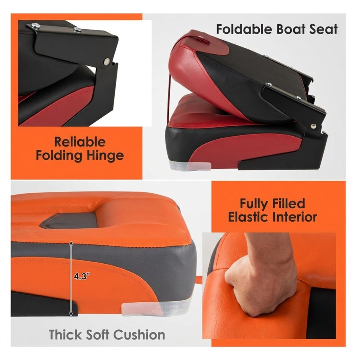 Airfind Set of 2 Folding Low Back Fishing Boat Seats with Stainless Steel Screws and Ergonomic Backrest for Pontoons and Cabin Seating, Red