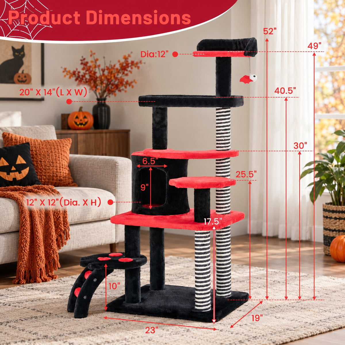 Airfind Gothic Cat Tree with Cat Bed Cat Condo and Sisal Scratching Post, 22 Lbs Capacity, Engineering Board Plush Fabric Sisal, Black