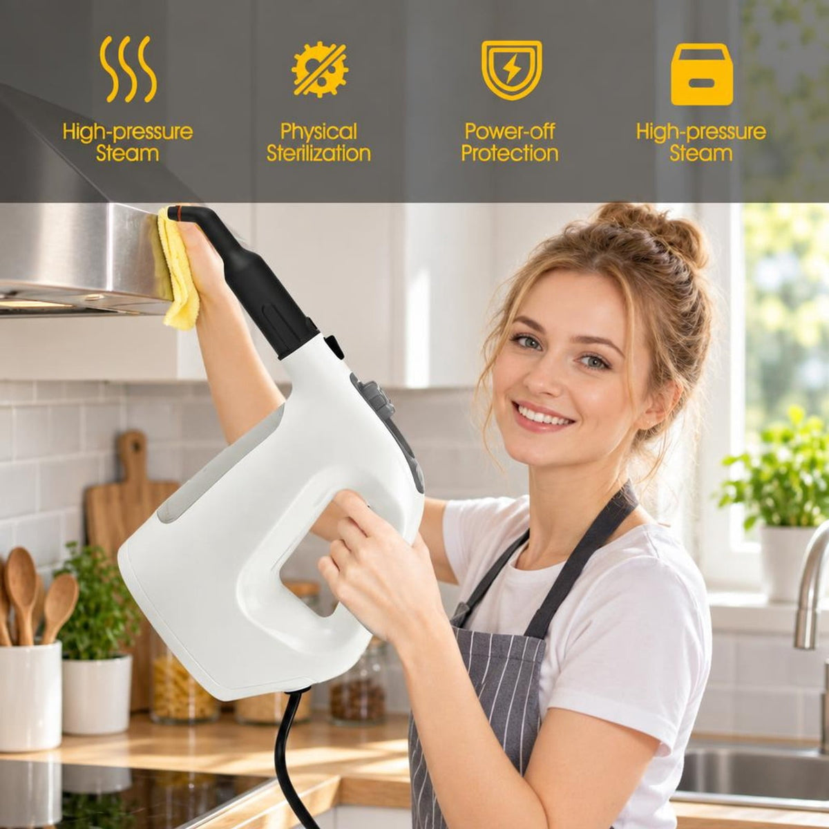 Airfind 1400W Handheld Steam Cleaner with 14-Piece Accessory Kit and Child Lock, PP Frame, 13 x 5 x 9.5 Footprint, Gray