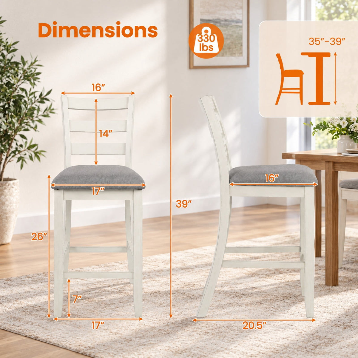 Airfind s Counter Height Chairs, 4 Piece, with Fabric Seat and Rubber Wood Legs, 353 lbs Capacity, Rubber wood linen fabric foam Frame, Beige