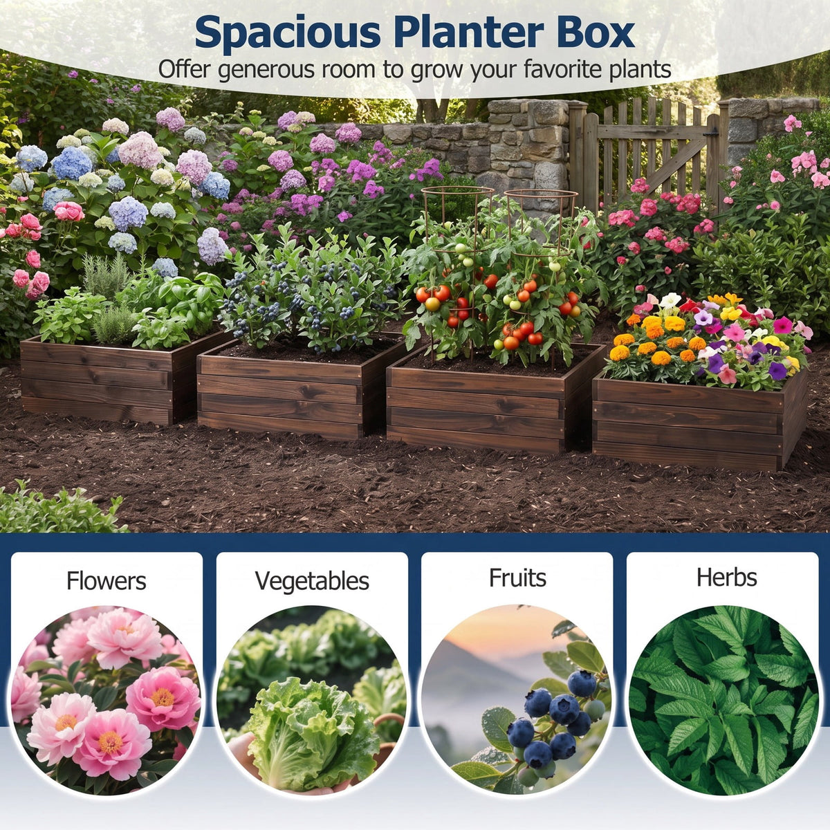 Airfind Square Raised Garden Bed Flower Vegetables Seeds Planter, Fir Wood Frame, 23 x 23 x 9 Footprint, Brown