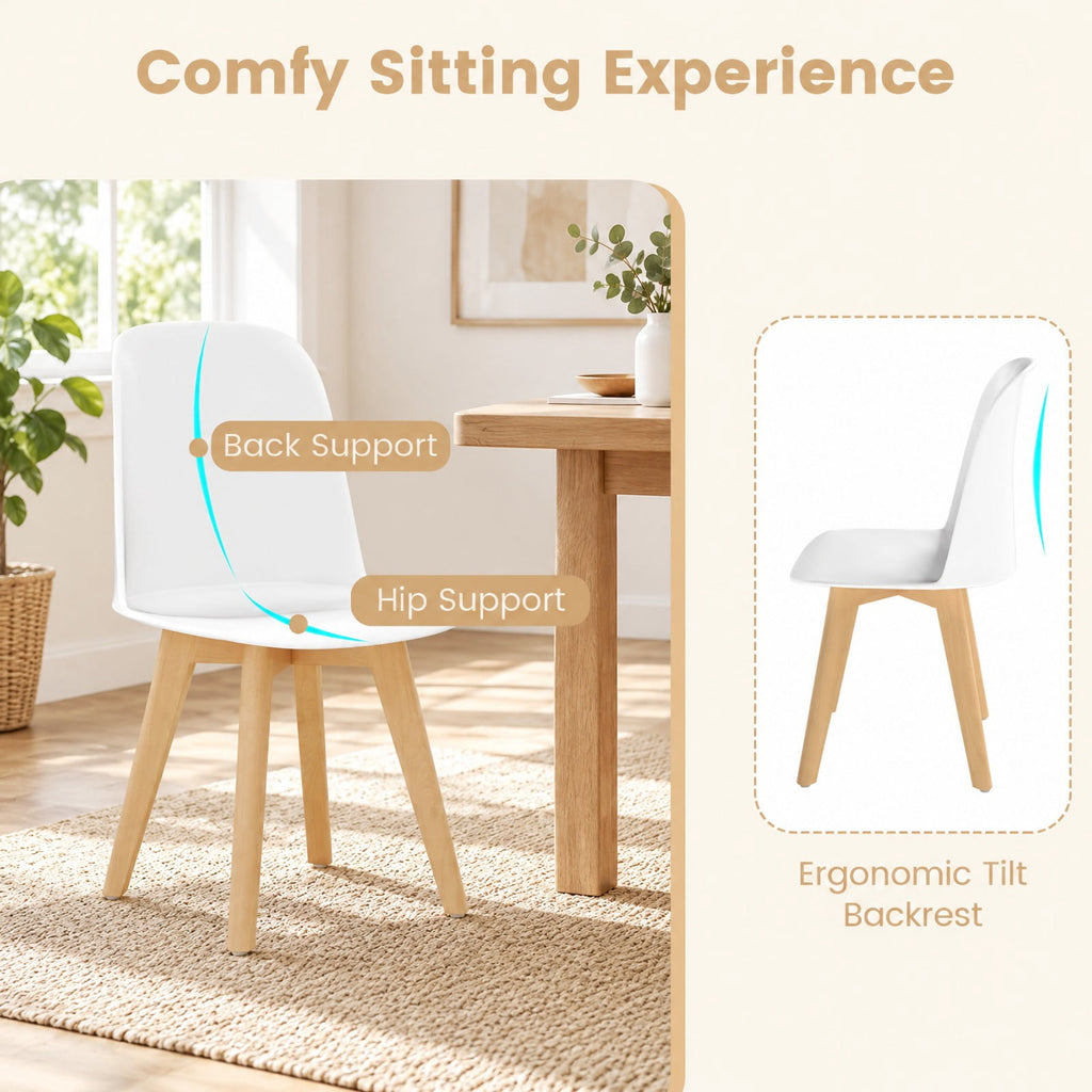 Airfind Modern Dining Chair Set of 2 with Solid Beech Wood Legs and Tilt Backrest, 330 lbs Capacity, PP Beech Wood Frame, White