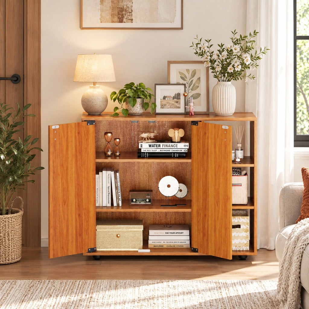 Airfind 3-Tier Shoe Cabinet with Doors with Adjustable Open Shelves for Entryway, 90 lbs Capacity, MDF Engineered Wood Frame, Natural
