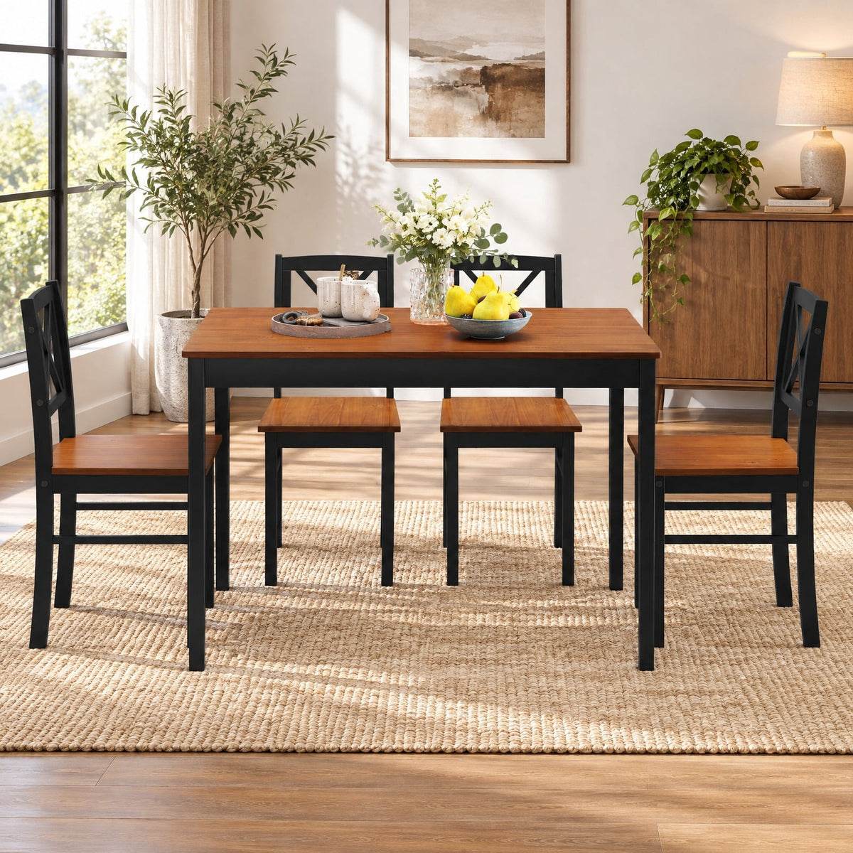 Airfind 5 Piece Dining Table Set with Rectangular Kitchen Table and 4 Chairs for 4 People, 175 lbs Capacity, Rubber Wood MDF Frame, Coffee