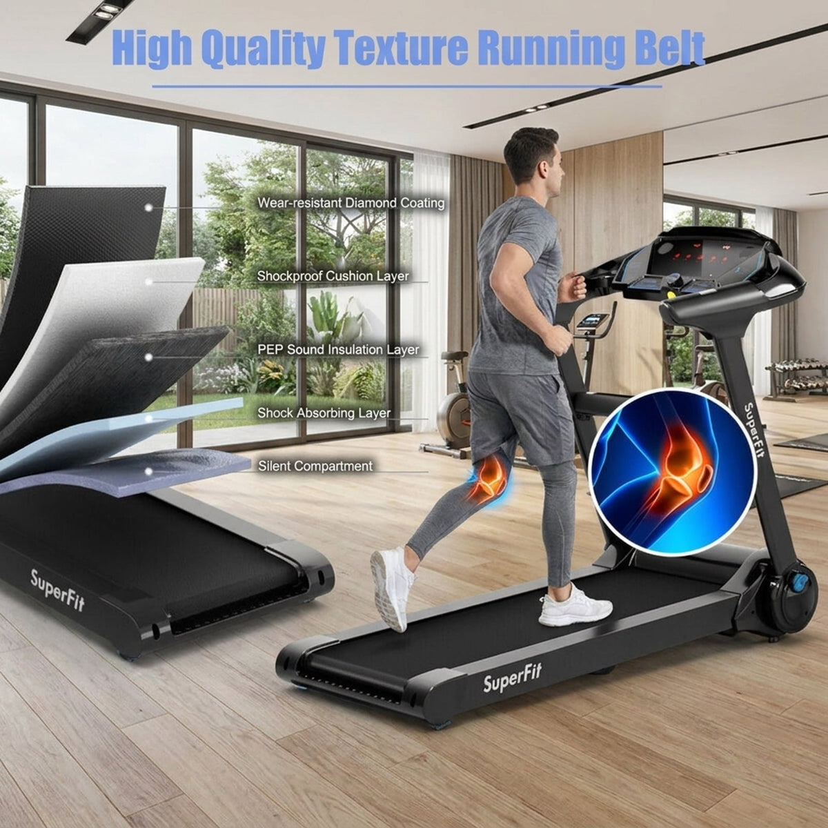 Airfind 2.25 HP Folding Treadmill with Audio Console Walking Treadmill for Home with Cushioned Deck and Transport Wheels Supports 265 lbs, Black
