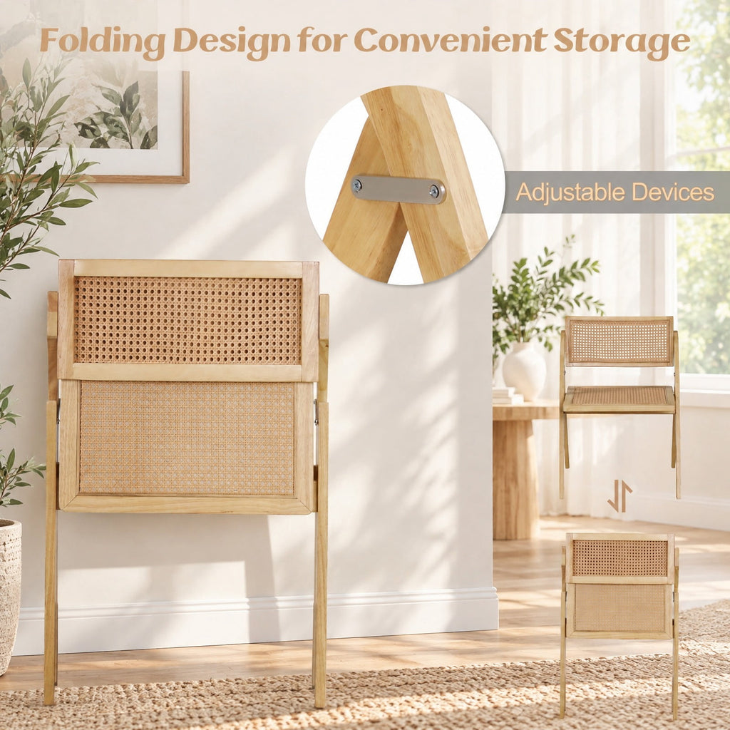 Airfind Foldable Dining Chairs Set of 2 with Woven Rattan Backrest, 400 lbs Capacity, Rubber Wood Plywood Plastic Frame, 23 Inch x 21 Inch x 29.5 Inch Footprint
