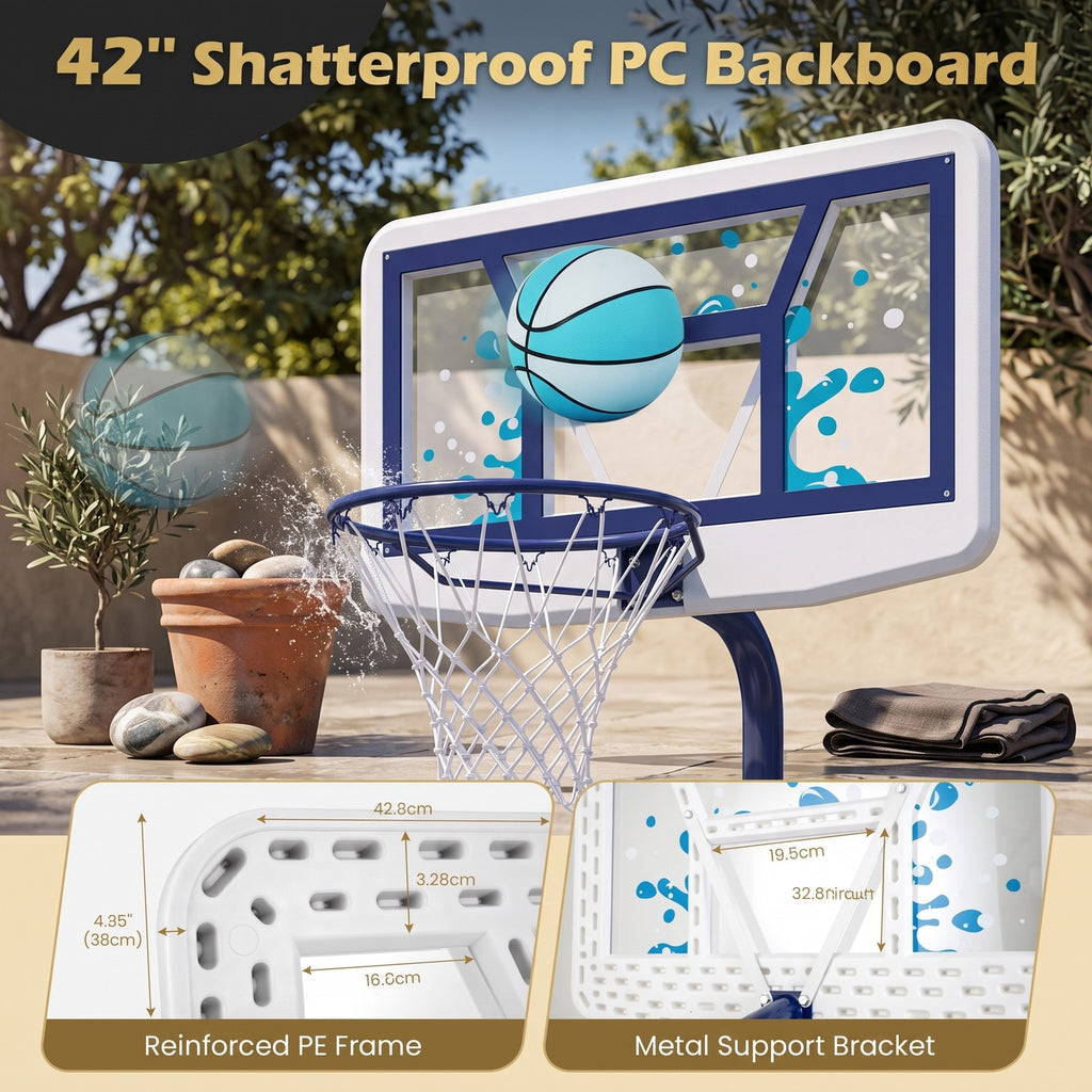 Airfind Pool Basketball Hoop Set with 2 Balls and Inflation Pump, Poolside Water Basketball Game with Weighted Base and Shatterproof PC Backboard for Indoor, Navy