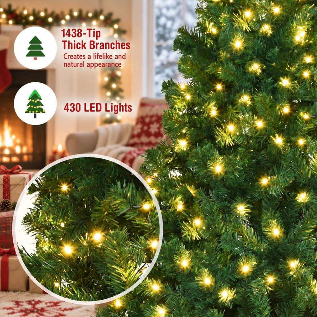 Airfind 8 Feet PVC Artificial Christmas Tree with LED Lights-8 ft, PVC iron Frame, 4.3 x 7.5 H Footprint, Green