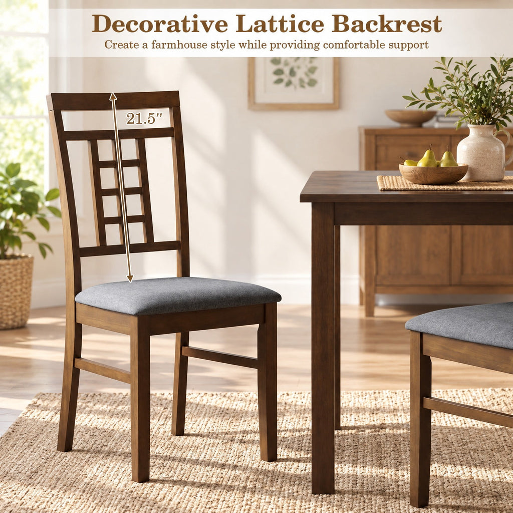 Airfind Rubber Wood Dining Chairs Set of 2 with Lattice Back, Chair 330 lbs Capacity, Rubber Wood Linen Fabric Sponge Frame, Brown