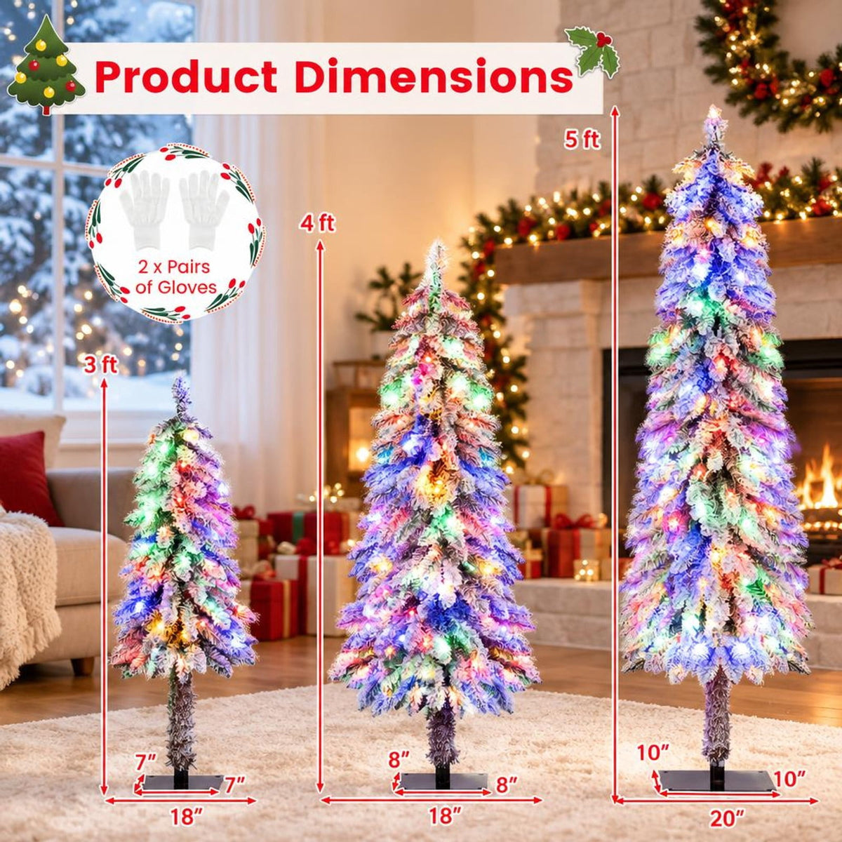 Airfind Artificial Christmas Tree Set of 3 with Snow, PVC Metal Tree Height 3 ft Tree Width 18in Base Frame, Green + White