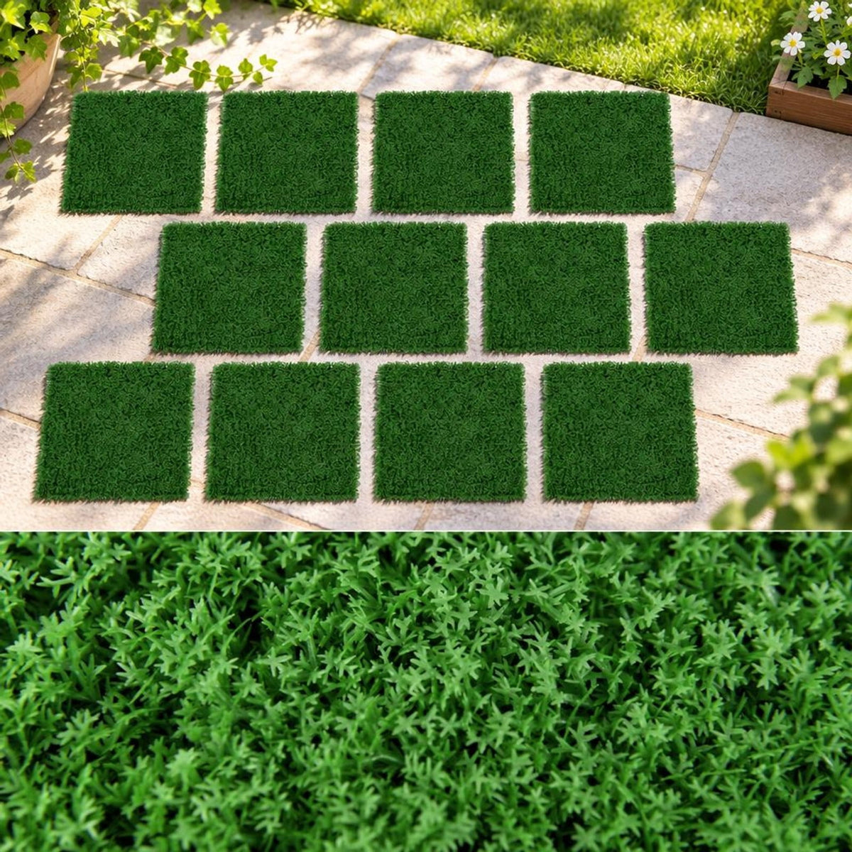 Airfind 12 Pieces 20 x 20 inches Artificial Grass Wall Panels for Garden Yard Balcony, PE Each Frame, Green