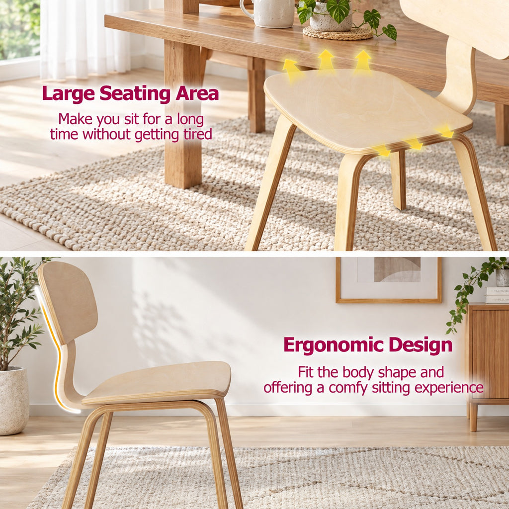 Airfind Modern Dining Chair Set of 4 with Wide Seat, 330 lbs Capacity, Bentwood Rubber Wood Frame, 17 x 20.5 x 31.5 Footprint, Natural