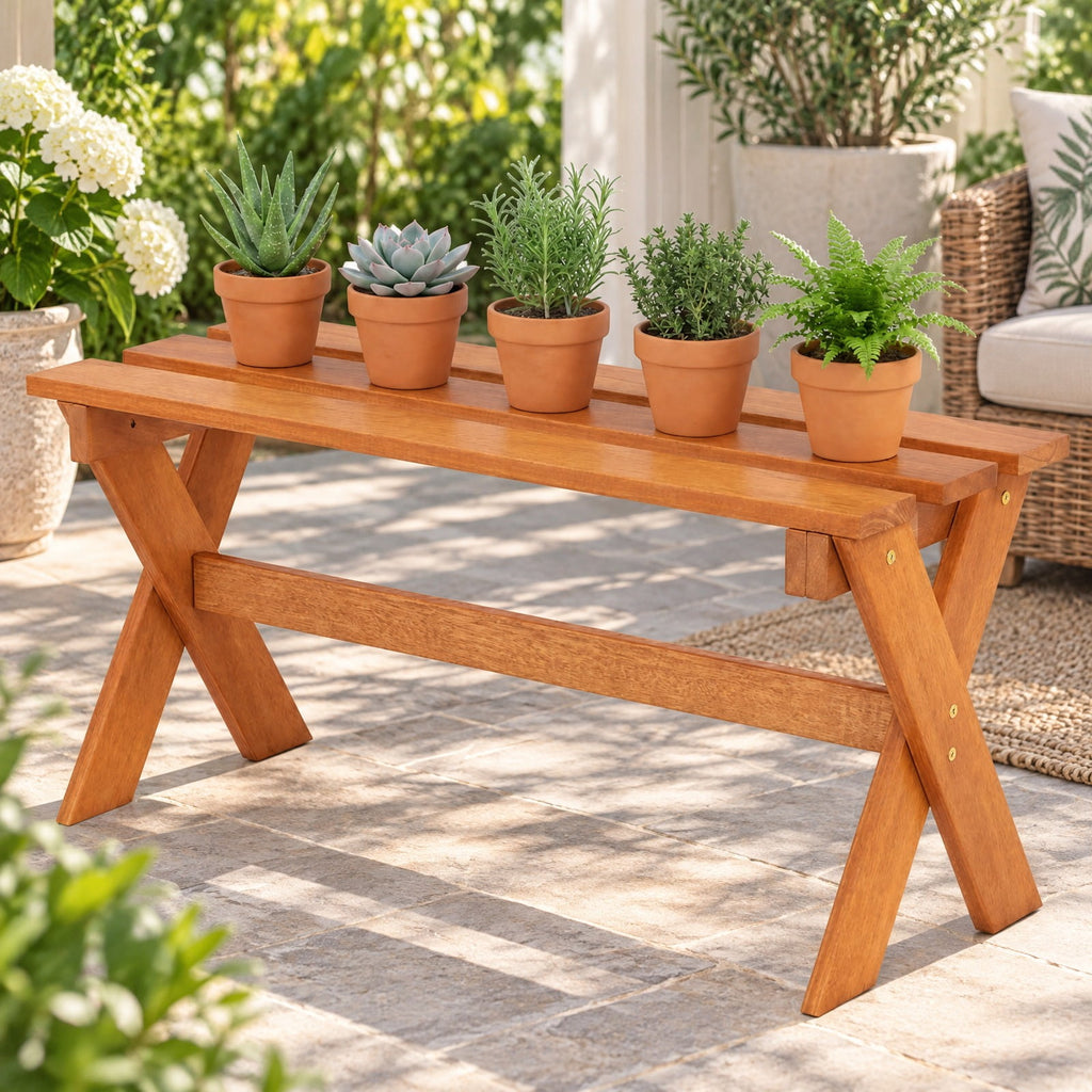 Airfind 36 Outdoor Solid Wood Bench Set of 1 Backless Patio Dining Bench with Teak Oil Finish, 660 lbs Capacity, Hardwood Frame, Wood