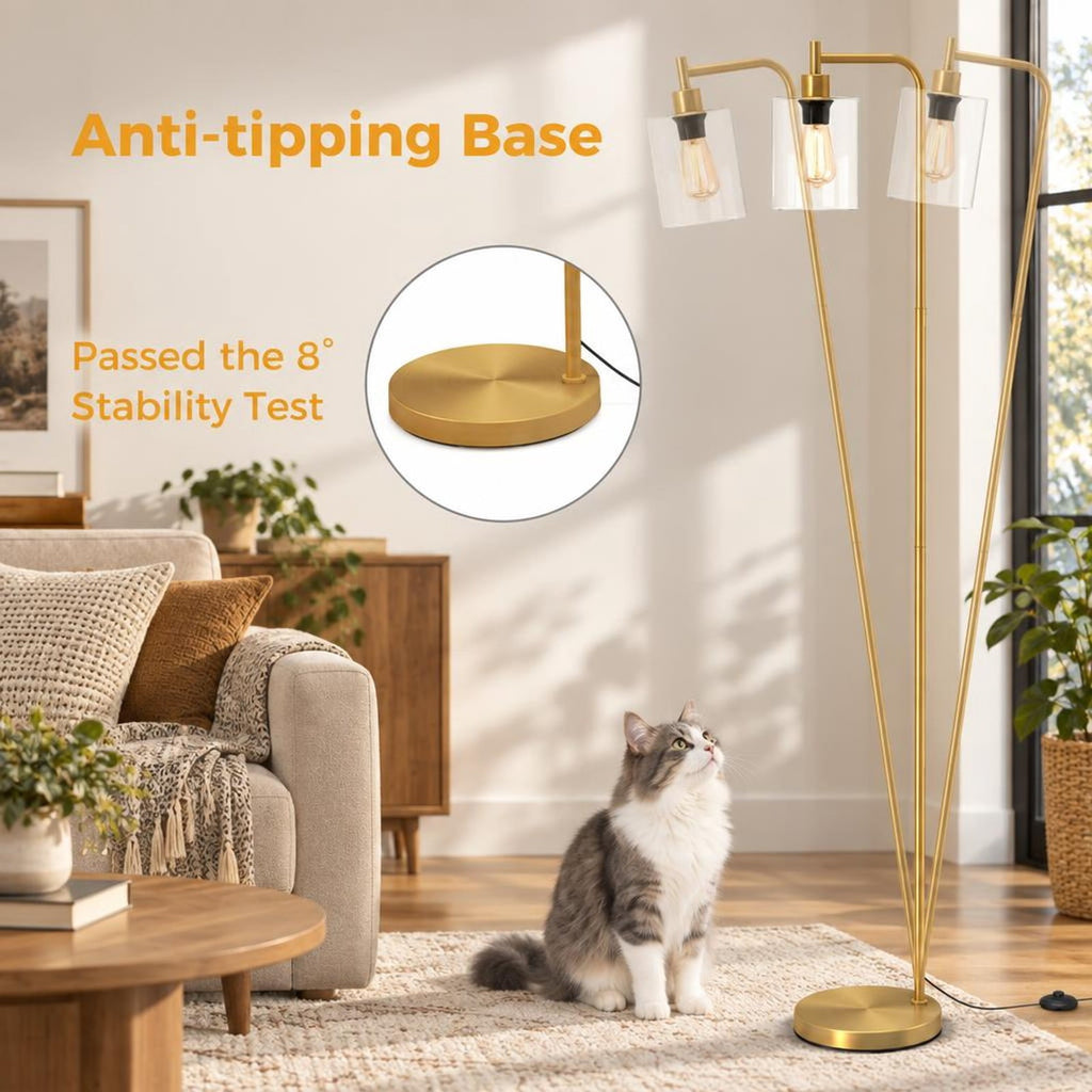 Airfind Modern Floor Lamp with Hanging Glass Lampshade and Foot Switch, 10in x 66inSize of Lampshade 5.5in x 6.5inLength of Footprint, Black