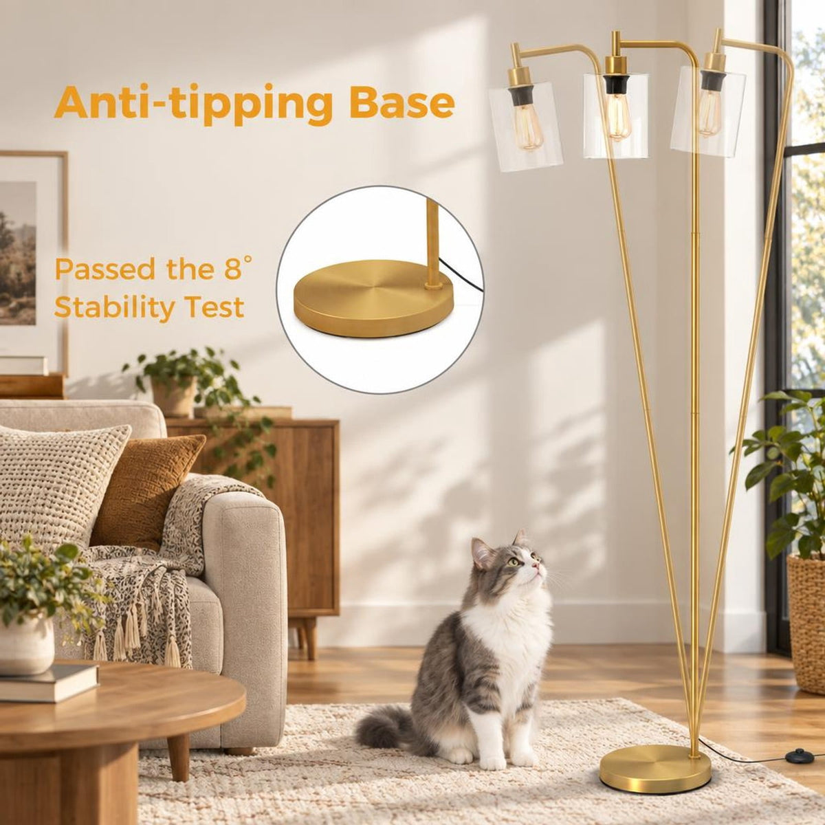 Airfind Modern Floor Lamp with Hanging Glass Lampshade and Foot Switch, 10in x 66inSize of Lampshade 5.5in x 6.5inLength of Footprint, Black