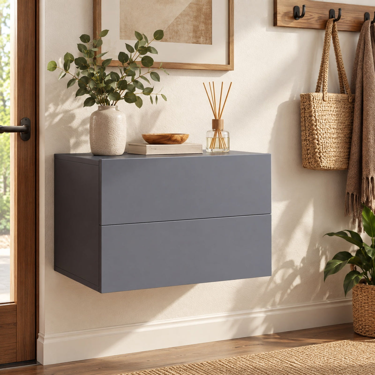 Airfind Floating Nightstand with 2 Storage Drawers Wall Mounted for Bedroom, 11 lbs Capacity, Engineered Wood Frame, 16.5in x 12in x 11.5in Footprint