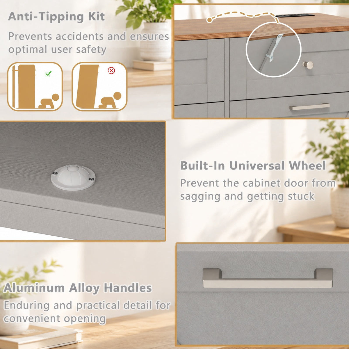 Airfind Tilt Out Trash Can Cabinet with Outlets and Adjustable Shelf, 100 Lbs Capacity, MDF Engineered Wood for Convenient Everyday Use, Gray