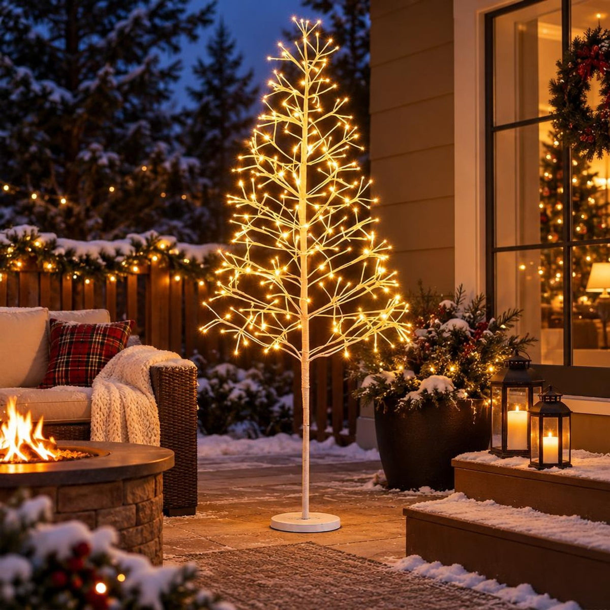 Airfind 5 FT Lighted Birch Tree Pre-lit Twig Tree with 240 Warm White Light LED Lights-5 FT, Metal PVC Concrete Frame, White