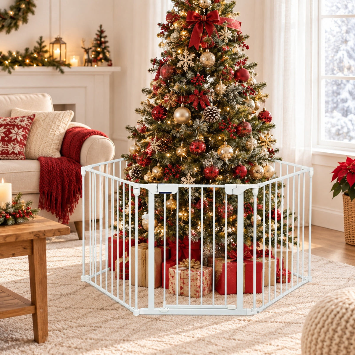 Airfind 115 Inch Length 5 Panel Adjustable Wide Fireplace Fence, Steel Frame, White, Size of each panel 29 x 24 (L x W)
