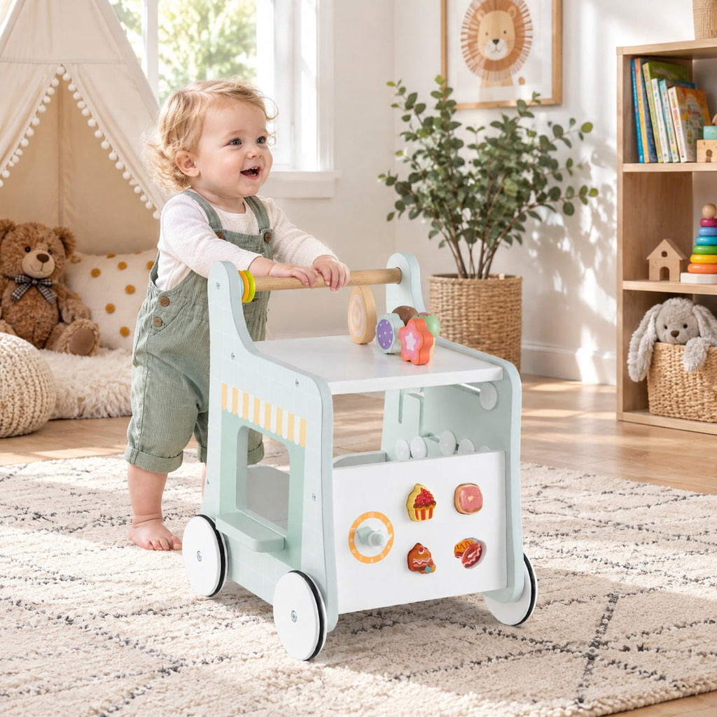 Airfind 2-in-1 Baby Walker with Storage and Ice Creams for 1+ Years Old, MDF Plywood Frame, Light Green
