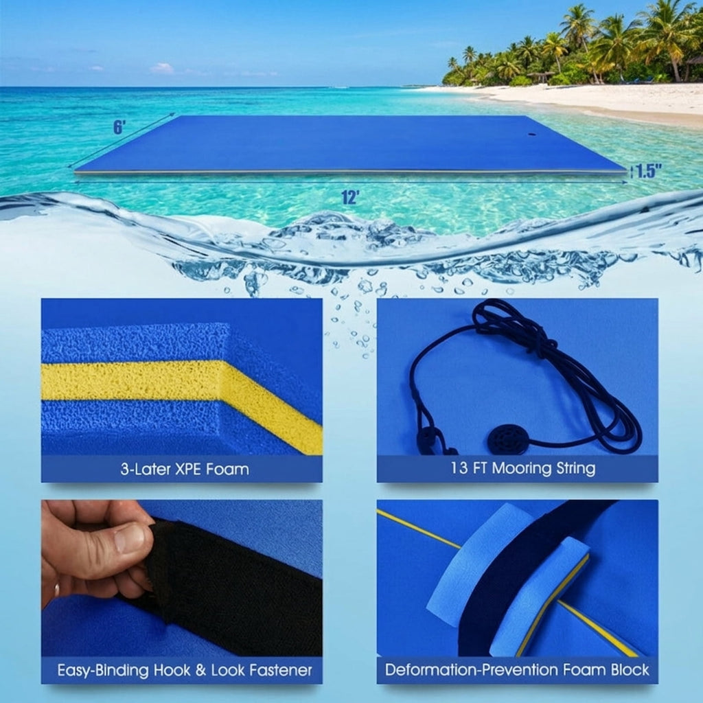 Airfind Inflatable Floating Island for Adults with Mesh Seats and Backrests plus Cup Holders and Boarding Platform in Heavy-Duty Material for Lake and Pool Parties, Blue