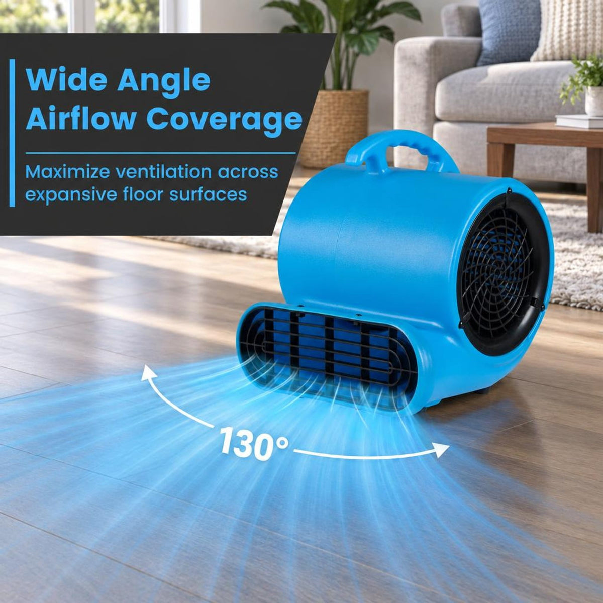 Airfind 1/3 HP Air Mover 3-Speed 1000 CFM Commercial Blower Fan, Polypropylene Frame, 12.2 x 11 x 13 Length of Footprint, Blue