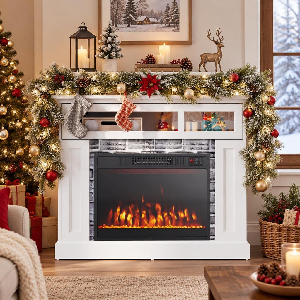 Airfind 23 Inches 750W/1500W Electric Fireplace Heater featuring Adjustable Flame Color and Brightness, Metal Tempered Glass Frame, Black